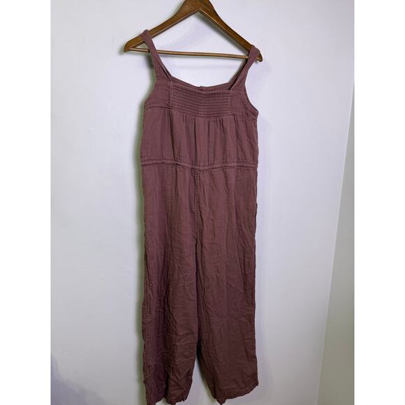 Old Navy Button-Front Sleeveless Jumpsuit Brown Gauze Cropped M - Picture 4 of 4